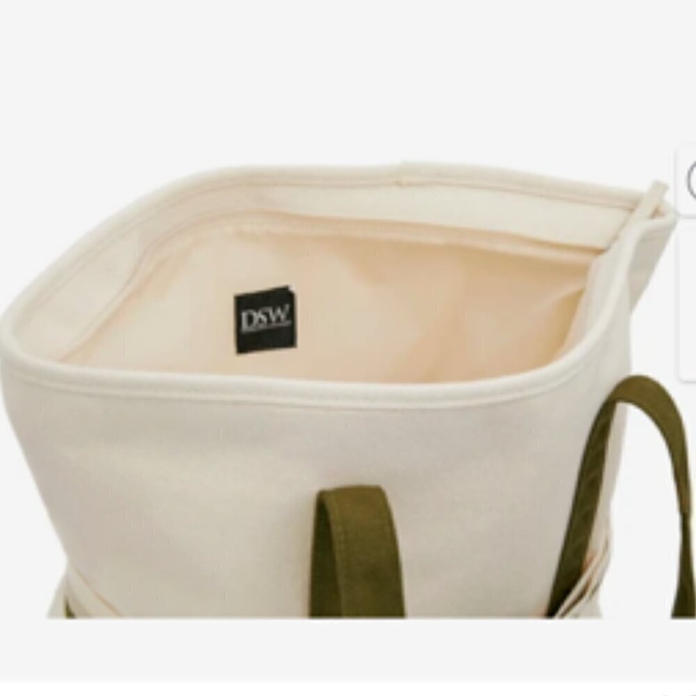 NWT DSW Exclusive Ivory Green Canvas Tote Bag with Travel Strap - Picture 7 of 12